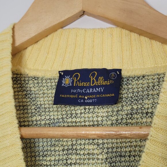 Prince Bellini Vintage Knit Preppy Yellow Gray Cotton Blend Cottagecore Sweater - Picture 9 of 13